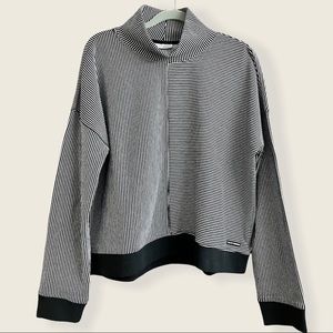 NWT DKNY Sport Black & White Striped Top Sweatshirt w/ Mock Turtleneck